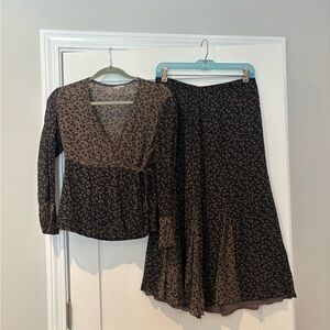 Floral Brown Top & Skirt Set